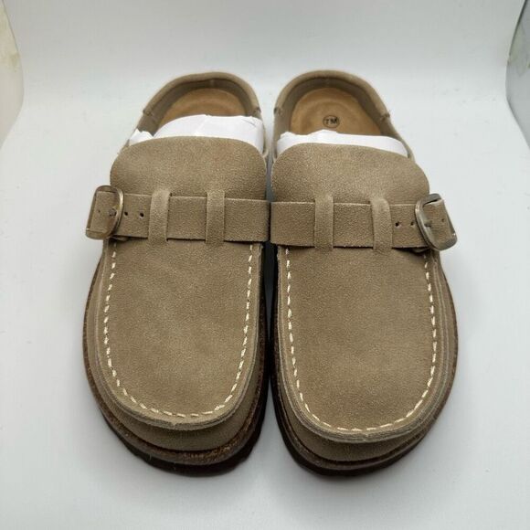 CUSHIONAIRE Women's Genuine Leather Cork Footbed Clog with +Comfort 7 SAND NEW - Picture 2 of 7